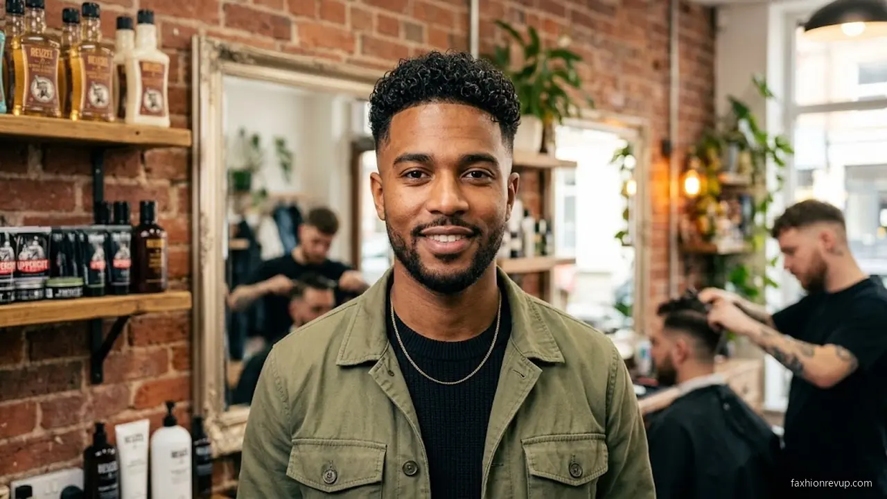 High Fade with Defined Curls - Short Curly Hairstyles for Men hair visualizer