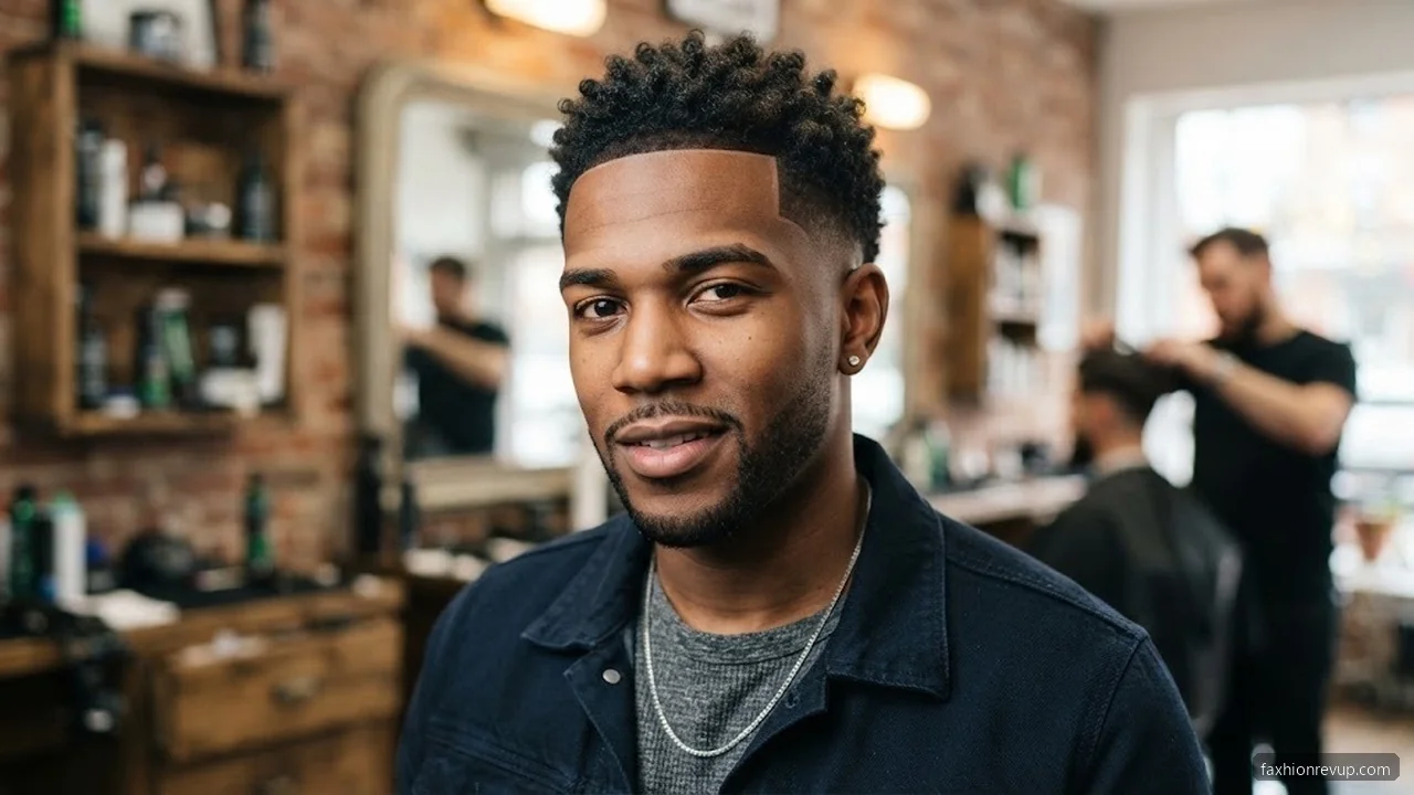 Temple Fade with Line-Up - Short Curly Hairstyles for Men hair visualizer