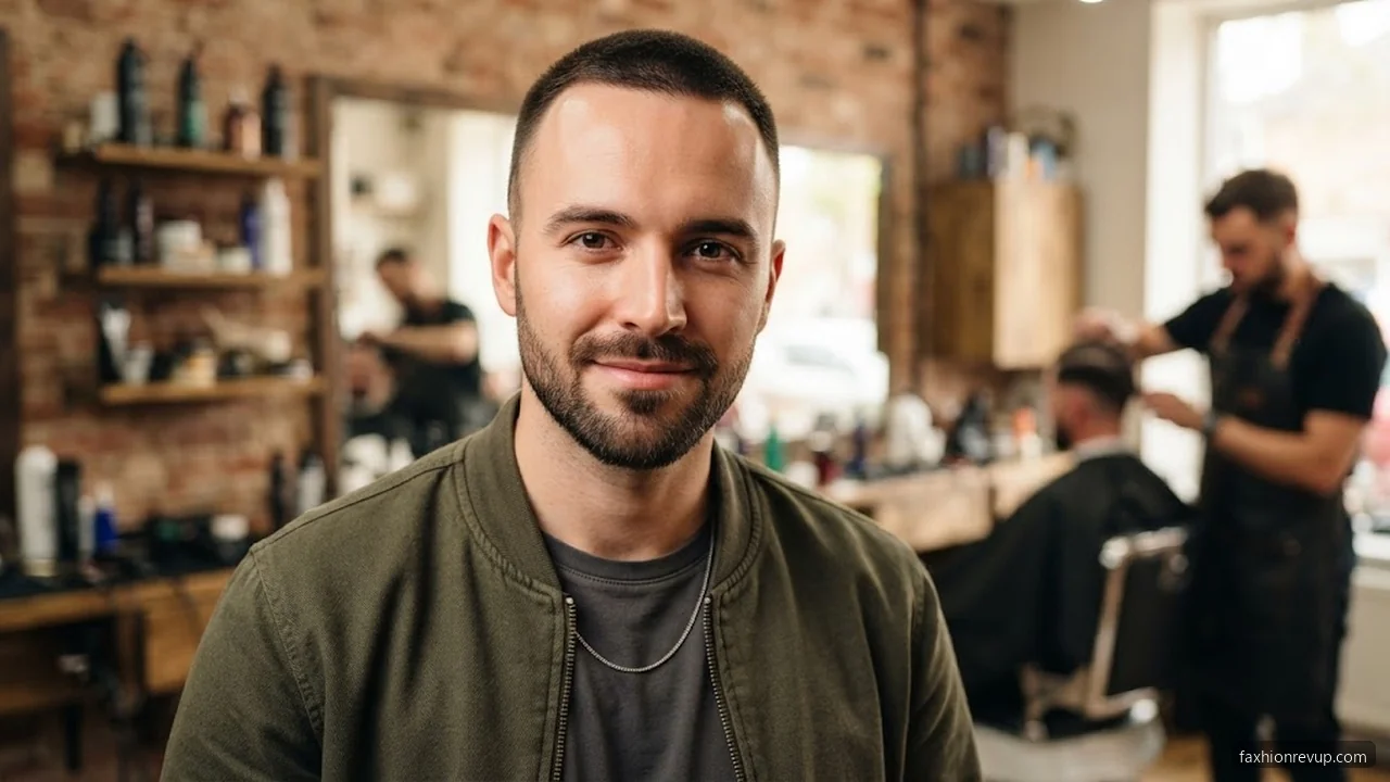 Buzz Cut with Beard - Best Hairstyles for Men with Large Foreheads hair visualizer