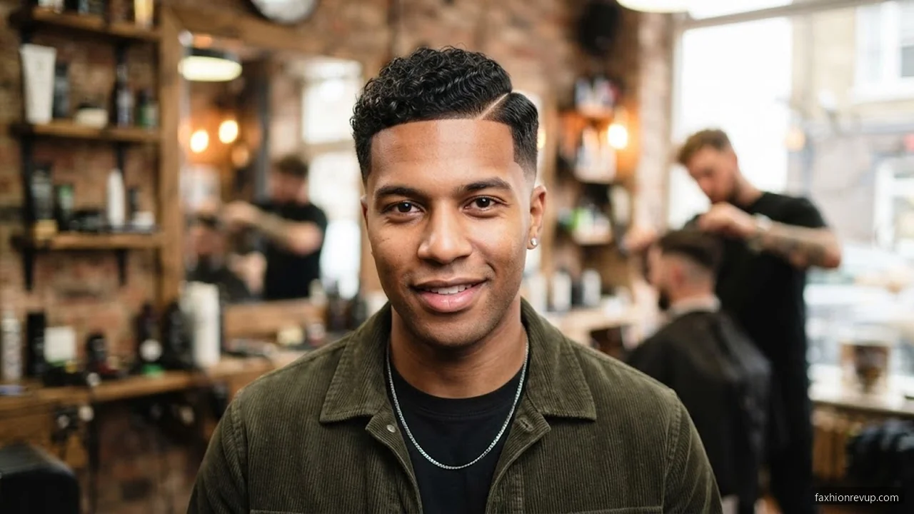 Curly Taper Fade with Hard Part - Short Curly Hairstyles for Men hair visualizer