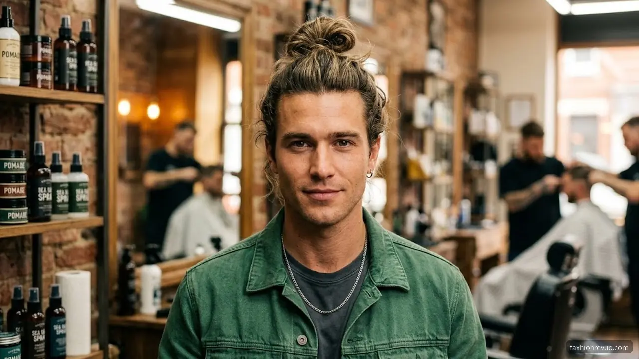 Messy Surfer Top Knot - Surfer Haircut Styles for Men hair visualizer